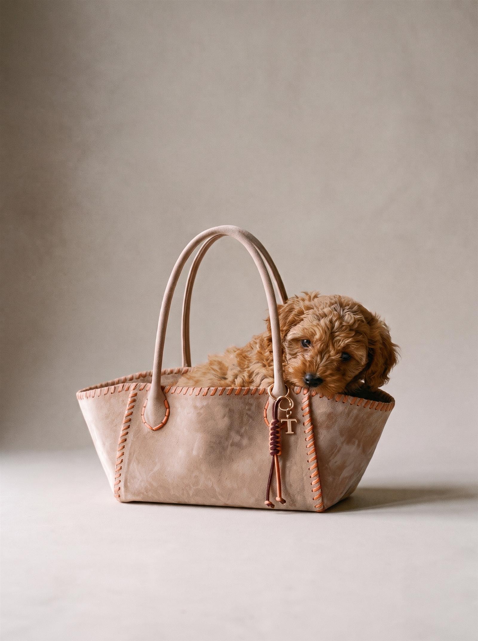 No. 1, Mini, with a curly brown dog resting its chin on the edge